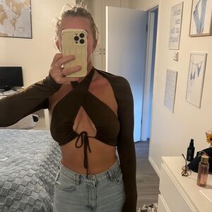 Brown Long 2 Piece Sleeve Wrap Top